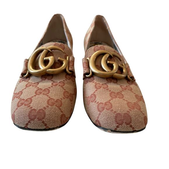 Gucci Monogram GG Victoire Loafer Pump Beige Ruggine Block Heel Size 37 US 7 - Picture 12 of 16
